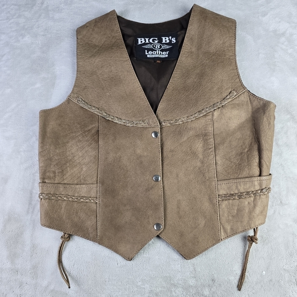Big B’s Leather South Dakota Leather Motorcycle Vest with Side Laces Sz XL